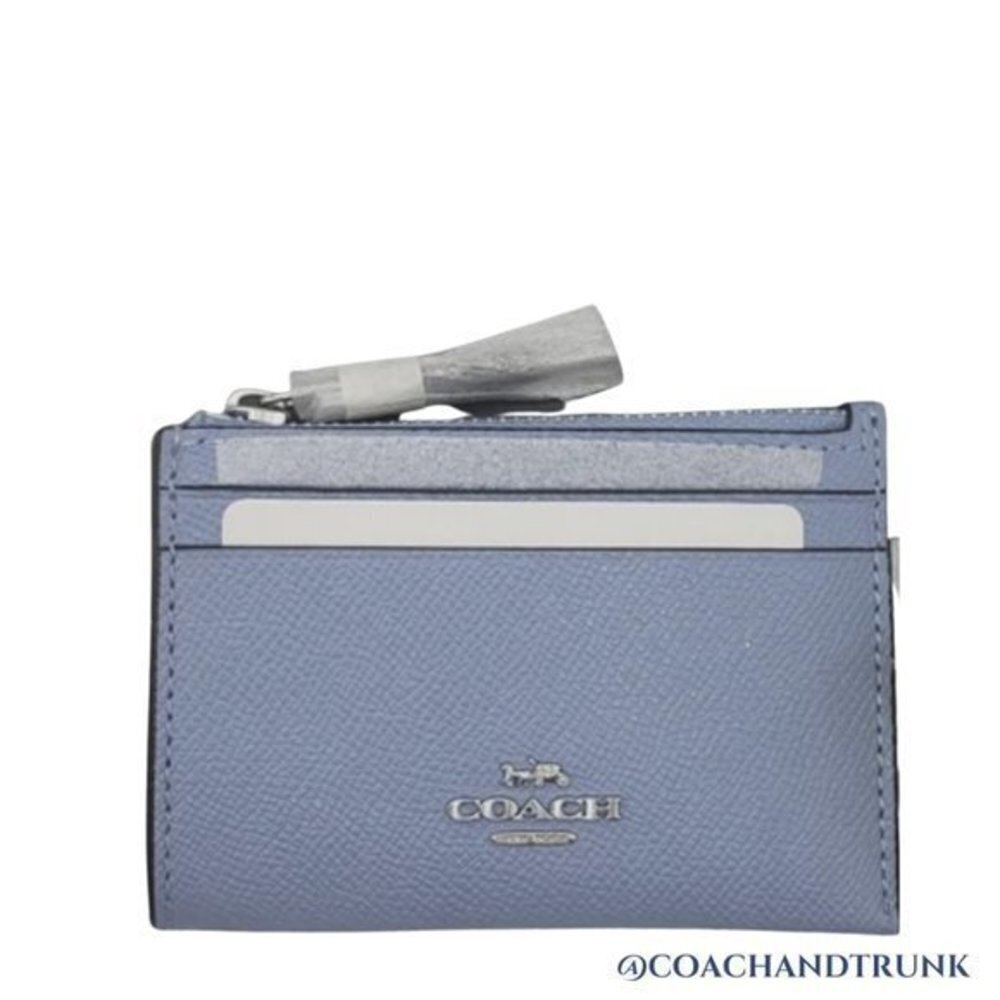COACH LEATHER 3 PIECE SET Marble Blue Gallery Tote Double Zip Wallet + Card Case - Picture 12 of 12